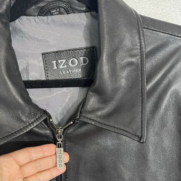 Izod Leather Men’s Black Flight Bomber Genuine Leather Jacket Size XL / RN107062 - Picture 2 of 10